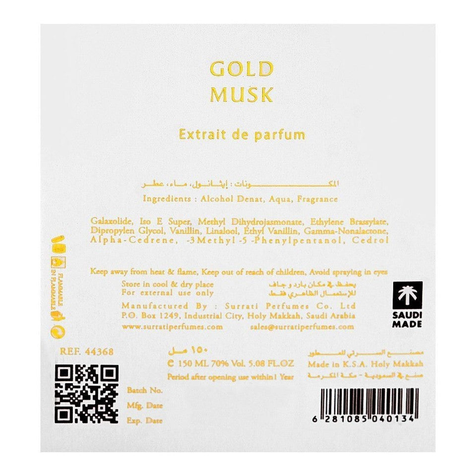 Surrati Gold Musk Extrait de Parfum 150ml Unisex Luxury Perfume Gift Box