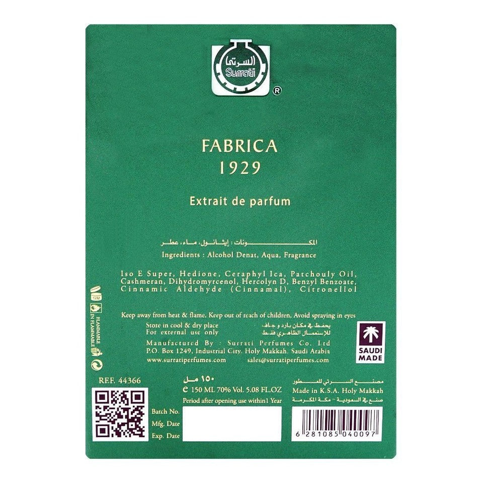 Surrati Fabrica 1929 Extrait de Parfum 150ml Luxury Unisex Perfume Gift Box