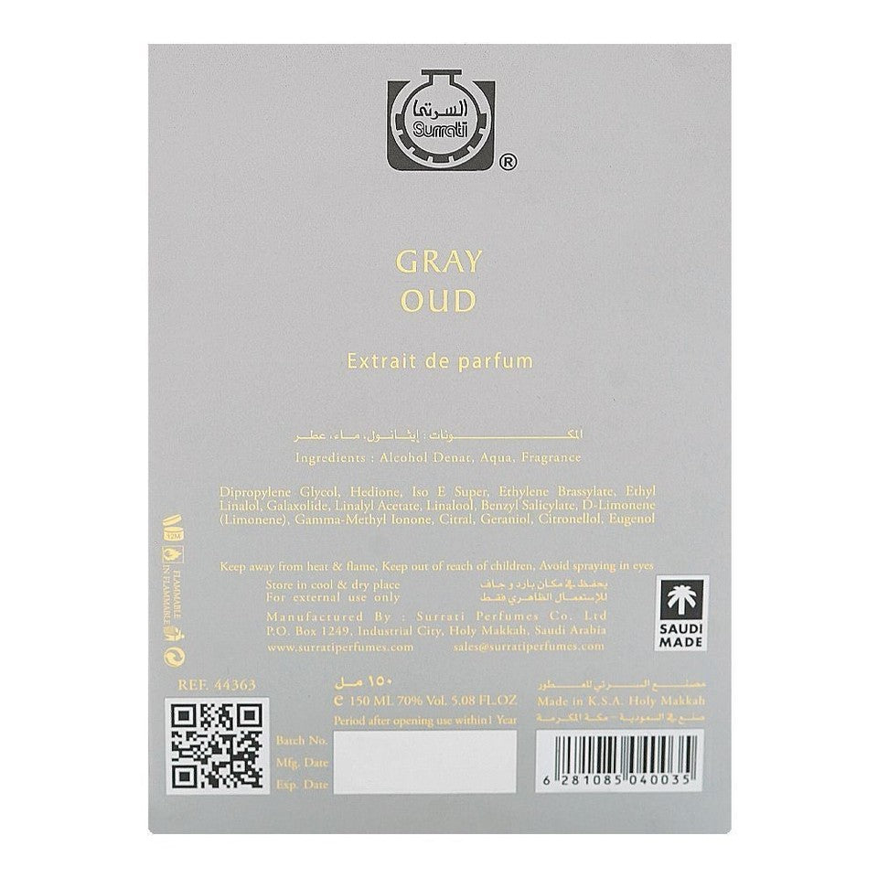 Surrati Gray Oud Extrait De Parfum 150ml Unisex Eau De Perfume Long Lasting KSA