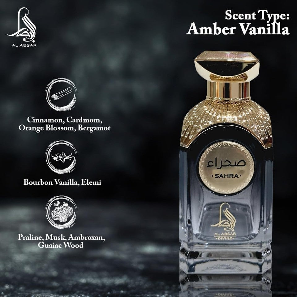 Al Absar Sahra Perfume 100ml EDP for Men Amber Vanilla Long Lasting Scent